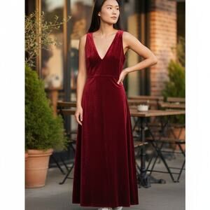 Lulus Berry Red/Magenta Velour Deep V-Neck Front & Back Maxi Dress Size Large